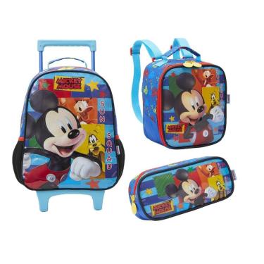 Imagem de Kit Mochila Carrinho E Rodas Lancheira E Estojo Mickey Mouse
