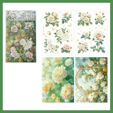 Imagem de Kit de adesivos florais de plantas, vintage, estética, transparente, conjunto de adesivos para scrapbooking, artigos estéticos, jornais de artesanato