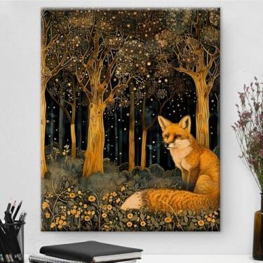 Imagem de Arte de parede botânica de raposa vermelha vintage emoldurada - Decoração de parede com flores escuras Academia para sala de estar quarto casa 20 x 25 cm