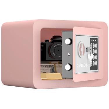 Imagem de SAFEFEVER SAFESafe, pequenos cofres para casa, seguro para dinheiro com teclado eletrônico, 0,23 cofre cúbico para dinheiro, moedas, joias, rosa