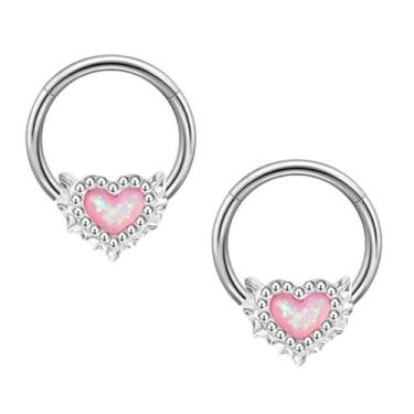 Imagem de PINKFAITH Anéis de nariz em forma de L de zircônia cúbica de coração para mulheres 16G aço cirúrgico hipoalergênico piercing joia CZ moderno exclusivo delicado presentes para ela (anéis de septo 16 G