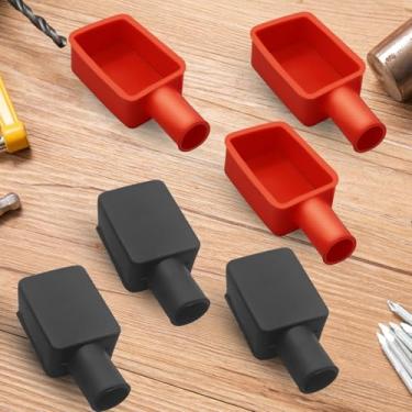 Imagem de 6 peças de capa de terminal de bateria, protetor de terminal de bateria, capa de bateria isolante de carro, borracha macia positiva e negativa, tampas de pino do conector superior para carro