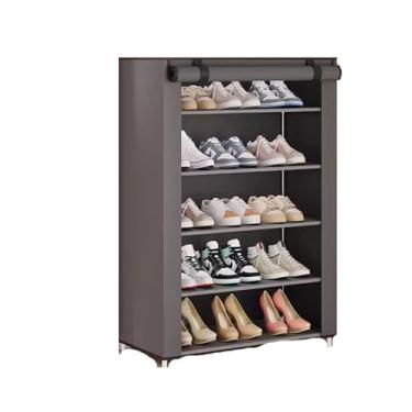 Imagem de hezhuhe2258 Banco de sapatos, dormitório, multicamadas, grande capacidade, sapateira, porta de entrada, casa de aluguel à prova de poeira com armário para entrada (cinza)