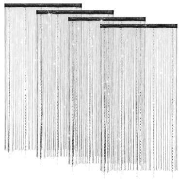 Imagem de VavoStocks Pacote com 4 cortinas frisadas para porta, divisória de quarto, cortina de porta com franjas com 5 fileiras de contas (100 × 200 cm, preta)