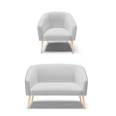 Imagem de Kit 1 Namoradeira E 1 Poltrona Preto Com Linho Cinza A05