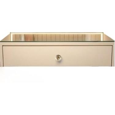 Imagem de Penteadeira De Vidro 90CM MDF Camarim Maquiagem (OFF White Puxador Diamante)