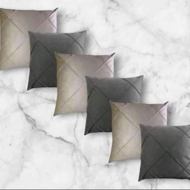 Imagem de Kit 6 Capas de Almofadas Suede Drapeadas 45x45cm Decorativas para Sofá e Cama – Toque Suave e Elegante(Bege com cinza)