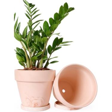 Imagem de INGOFIN Conjunto de 20 vasos de terracota, vasos de flores de argila branca vermelha com orifícios de drenagem e pires, vasos de jardim respiráveis para ambientes internos e externos, suculentas