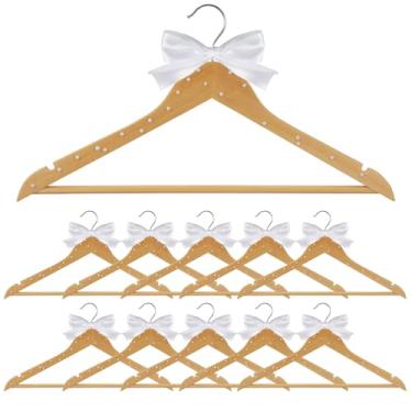 Imagem de 10 cabides de dama de honra para casamento, fita de noiva de cor de madeira, laço de pérola, elegante cabide de madeira para chá de panela, terno de smoking, dama de honra, presente de casamento, chá