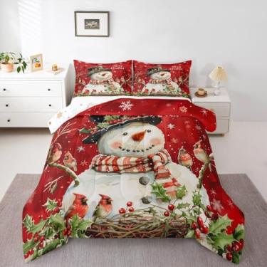 Imagem de Feelyou Conjunto de edredom de boneco de neve vermelho, tamanho solteiro, Natal, cardeal, animal, para meninos, meninas, adolescentes, Natal, flocos de neve, inverno, férias, edredom para decoração de
