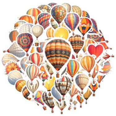 Imagem de 35 peças de balões de ar quente, viagem, aventura, céu, adesivos, decalques de viagem, adesivos artísticos de aventura para celular, laptop, scrapbook, bicicleta, guitarra, laptop, capacete, skate