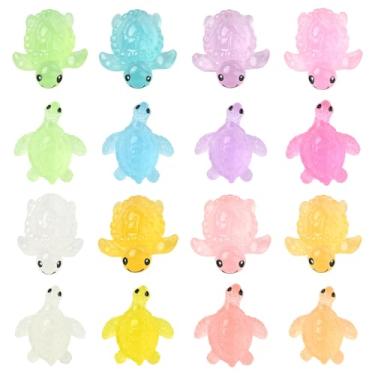 Imagem de UR URLIFEHALL 80 peças, 16 estilos luminosos, estatuetas de tartaruga marinha de resina, mini decorações de tartaruga que brilham no oceano escuro, ornamentos de animais para decoração de mesa de