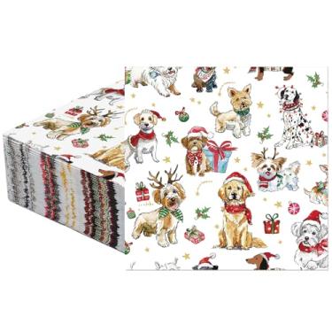 Imagem de Glenmal Guardanapos descartáveis de Natal para animais de estimação, 50 unidades, pacote de guardanapos de Natal de 12,7 x 12,7 cm, guardanapos de coquetel de cachorro de Natal para presentes de festa