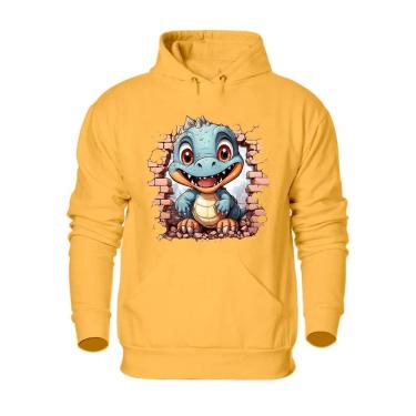 Imagem de Casaco Moletom Plus Size Flanelado Canguru Com Capuz Masculino Estampa Dinossauro Tamanho Grande