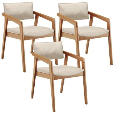 Imagem de Kit 03 Cadeiras Para Sala De Jantar Estar Living Giorgia L02 Linho Palha - Lyam Decor
