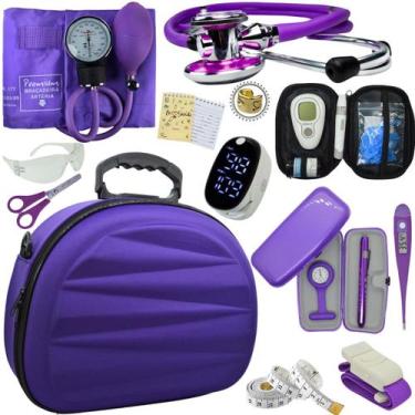 Imagem de Kit Enfermagem Maleta Super Luxo Aparelho Pressao Estetoscopio Aneroid