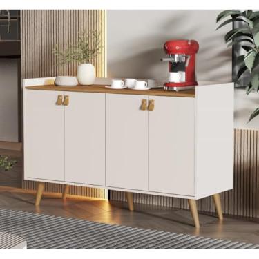 Imagem de Aparador Buffet Com 4 Portas Para Cantinho Do Cafe Decoracao De Sala Cozinha E Hall De Entrada (Bege/Freijó)