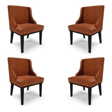 Imagem de Kit 4 Cadeiras Decorativas Sala De Jantar Base Fixa De Madeira Firenze Pu Nozes/preto G19