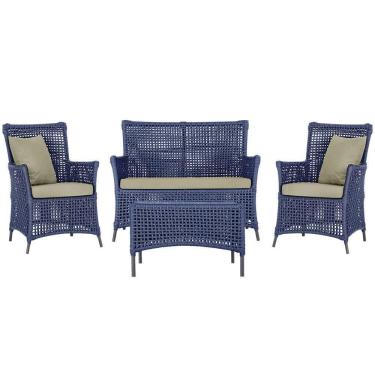 Imagem de Jogo Sofá E 2 Poltronas E Mesa Igapó Preta E7 Trama Original Azul