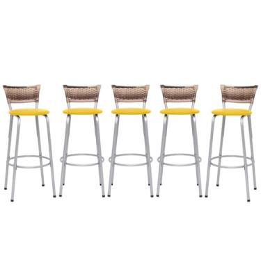 Imagem de Banqueta Altas Junco Cappuccino Estrutura Prata 70cm Para Balcão Cozinha, Bar, Bistrô, Americano Kit 05 Unidades - Itagold (Preto)