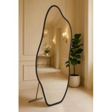 Imagem de Espelho Metal Luxo Com Pé Decorativo Sala Salão Banheiro Quarto Hall -