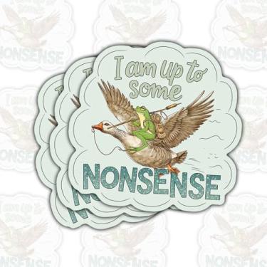 Imagem de (3 peças) Adesivo I Am Up to Some Nonsense - Decalque de vinil meme engraçado de sapo e ganso para laptop, garrafa de água, copo, carro, capacete rígido - citação de animal fofo à prova d'água - 7,6