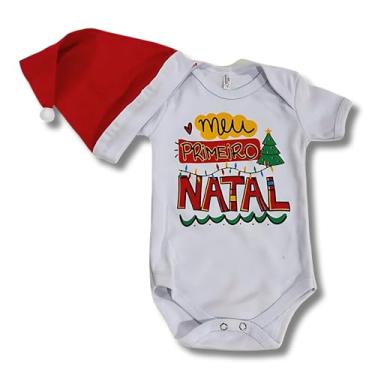 Imagem de Fantasia Body Bebê Meu Primeiro Natal + Gorro Mesversário Festas (M(4 A 7 MESES))