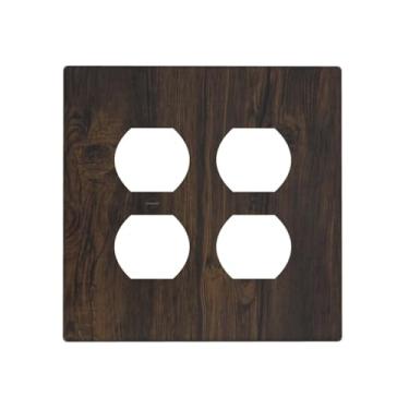 Imagem de Wmhusu Capa para interruptor de luz, textura de madeira marrom escuro, prancha rústica, 2 gangs, placas decorativas de interruptor, placas de parede duplas e capas de tomada para decoração de quarto
