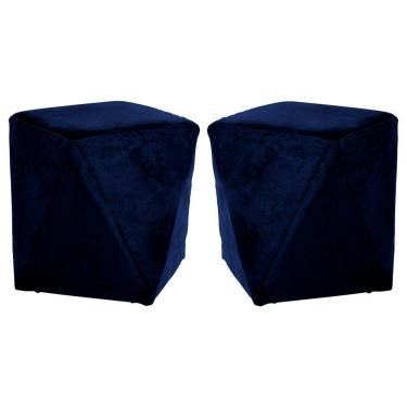 Imagem de Kit 02 Puffs Sala de Estar Blois Veludo Azul Marinho