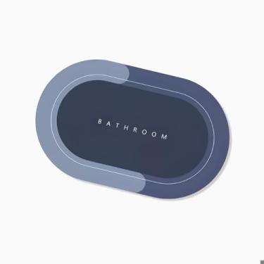 Imagem de Tapete Decorativo Moderno para Banheiro, Azul Marinho, Acrílico, Design Oval, Sinalização Elegante