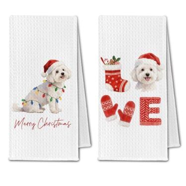 Imagem de ChissNook Toalhas de cozinha maltesas de Natal, presentes para amantes de cães malteses, toalhas de prato para cozinha, toalha de mão decorativa para banheiro, 40 x 61 cm, conjunto de 2
