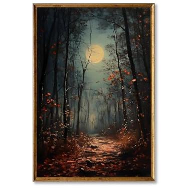 Imagem de Arte de parede em tela de floresta de lua cheia, pôster de paisagem gótica, noite escura, imagens temperamentais, impressão gótica, arte de parede, floresta escura, lua temperamental, mística