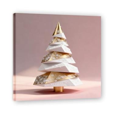 Imagem de NHLDZYH Moldura interna. Pintura em tela de Natal escandinavo Geometria minimalista Ouro escovado em rosa empoeirado Moderno Imagem de parede festiva. A06. 30 x 30 cm - 11,8 x 11,8 polegadas