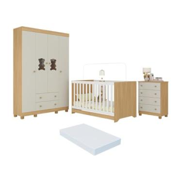 Imagem de Quarto de Bebê Completo Berço Americano 3 em 1 Colchão Fofura Multimóveis Mp4665 Madeirado/off White