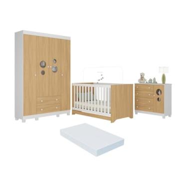 Imagem de Quarto de Bebê Completo Berço Americano 3 em 1 Colchão Bombom Multimóveis Mp4630 Branco/madeirado