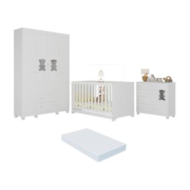 Imagem de Quarto de Bebê Completo com Berço Americano 3 em 1 Colchão Fofura Multimóveis Mp4661 Branco