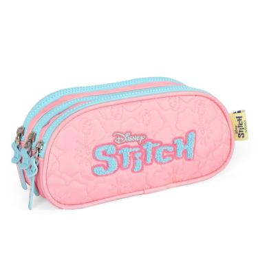 Imagem de Estojo Triplo Escolar Disney Stitch Infantil Luxcel Rosa