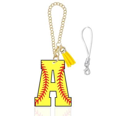 Imagem de Berloque de softbol com inicial C para Owala ANG Stanley Cup, Mini Tumbler Chaveiro Letra Charme Owala Cup Acessórios para Bolsa, Presentes de Softball para Mulheres Sua Mãe Irmã Amiga (C)