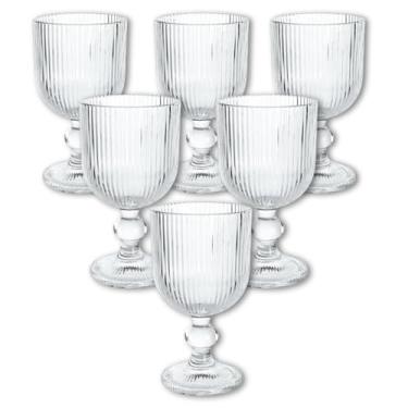 Imagem de Jogo 6 Taças de Licor, Vidro, 60ml, Design Graffiato Canelado, Ideal Para Cachaça, Vinho do Porto e Aperitivos, Estilo Vintage (Transparente)