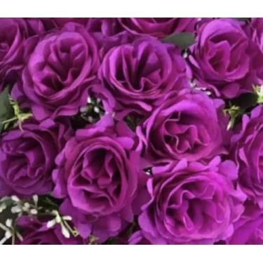 Imagem de Buquê de rosas com folhagem - Arranjo Floral Decorativo para Mesa, Sala de Estar, Eventos e Presentes - Beleza Eterna e Realista(Roxo,2 Unidade)