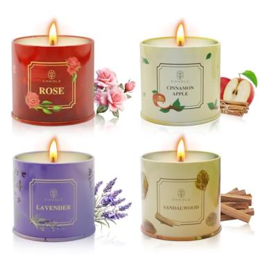 Imagem de Velas perfumadas, presente para mulheres, pacote com 4 velas de cera de soja natural, rosa, lavanda, sândalo, maçã, presente para o dia das mães, aniversário, dia de ação de graças, Natal