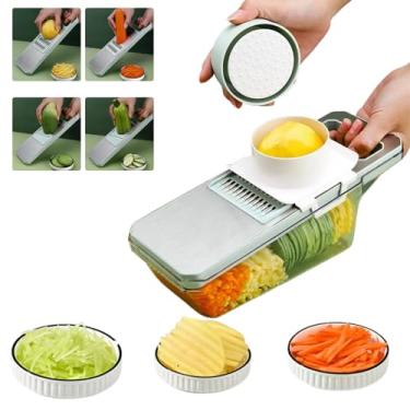 Imagem de Cortador de vegetais ANAM 6 em 1, cortador multifuncional com recipiente e lâminas de aço inoxidável, itens essenciais para casa e utensílios de cozinha, fatiador mandoline (verde maçã)