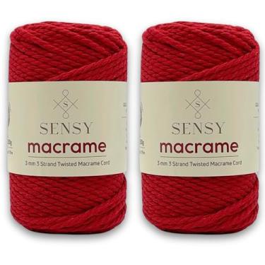 Imagem de Cordão de macramê Sensy Premium de 3 mm, 100% algodão, 245 pés, 3 fios torcidos, corda de macramê, fio de algodão para macramê, fio de macramê (vermelho, 2 novelos (3 fios))