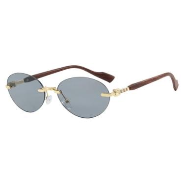 Imagem de Óculos de Sol UV400 - Oval sem Armação com Hastes de Madeira e Lentes Degradê para Homens e Mulheres, Ideais para Esportes ao Ar Livre, Corrida e Ciclismo, Cinza