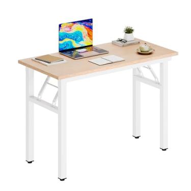 Imagem de DlandHome Mesa dobrável pequena mesa de computador de 80 cm para escritório doméstico mesa dobrável para espaços pequenos, sem necessidade de montagem, carvalho rosa e moldura branca