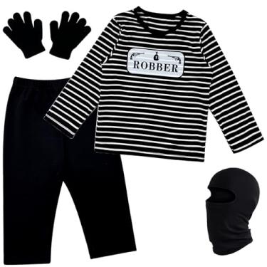 Imagem de Pezhiqun Fantasia infantil infantil infantil de príncipe encantado, fantasia cosplay de prisão de Halloween, Ladrão - preto, 2 Anos