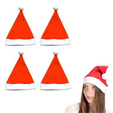 Imagem de Kit 4 Gorro de Natal Vermelho Com Pompom, Touca Natalina Adulto e Infantil, Roupa Chapéu de Papai e Mamãe Noel Acessórios Natalinos