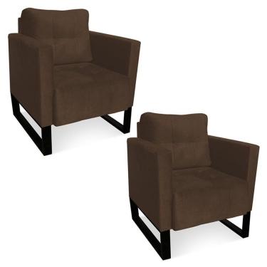 Imagem de Kit 2 Poltronas Livia Suede Base Industrial Preto D01 - DRossi Marrom