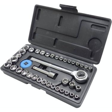 Imagem de Jogo De Soquete Chave Catraca Reversível 1/4 - 40 Peças Cinza