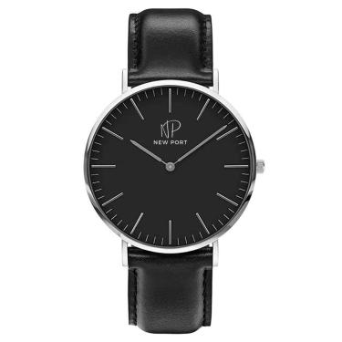 Imagem de Relógio De Pulso Feminino Couro Minimalista New Port 40mm Preto-Feminino